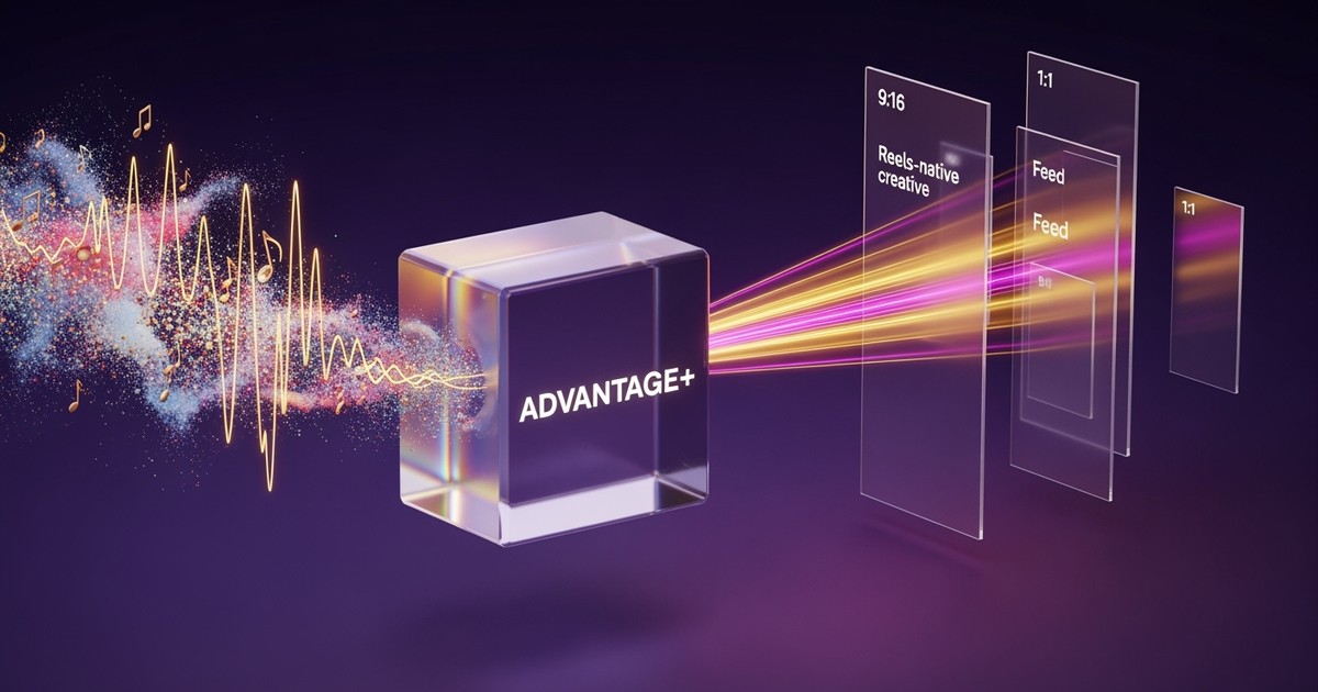 A 3D abstract visualization of a glass prism sorting a chaotic cloud of musical notes into organized vertical and square light beams.