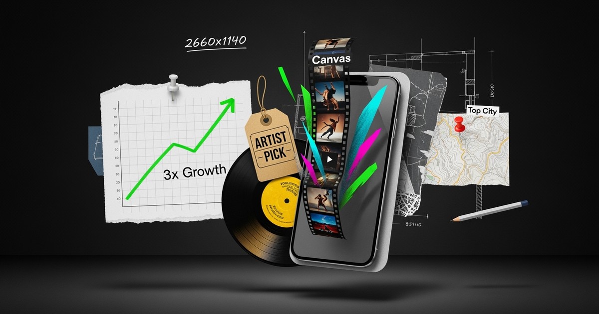 A dynamic mixed-media collage showing a deconstructed smartphone interface exploding with layers of vinyl records, torn data charts showing