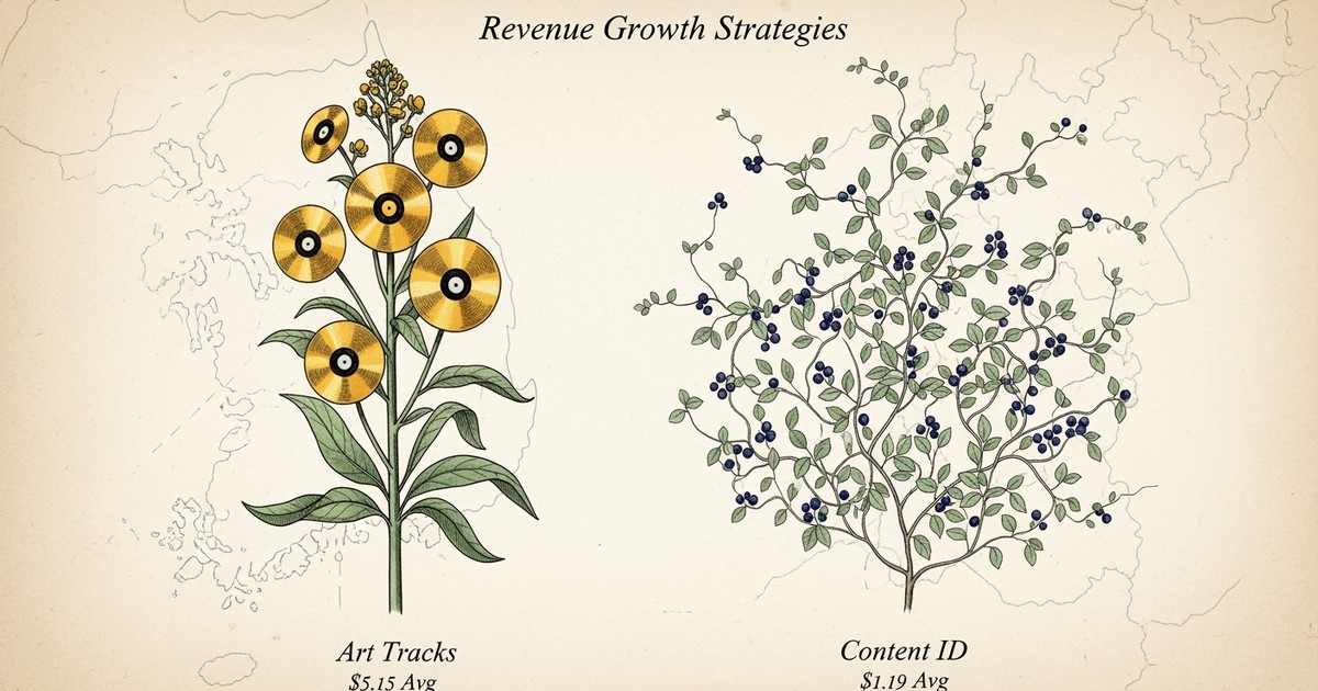 Vintage botanical illustration comparing a tall, blooming plant labeled $5.15 against a low-growing patch of ground cover labeled $1.19.