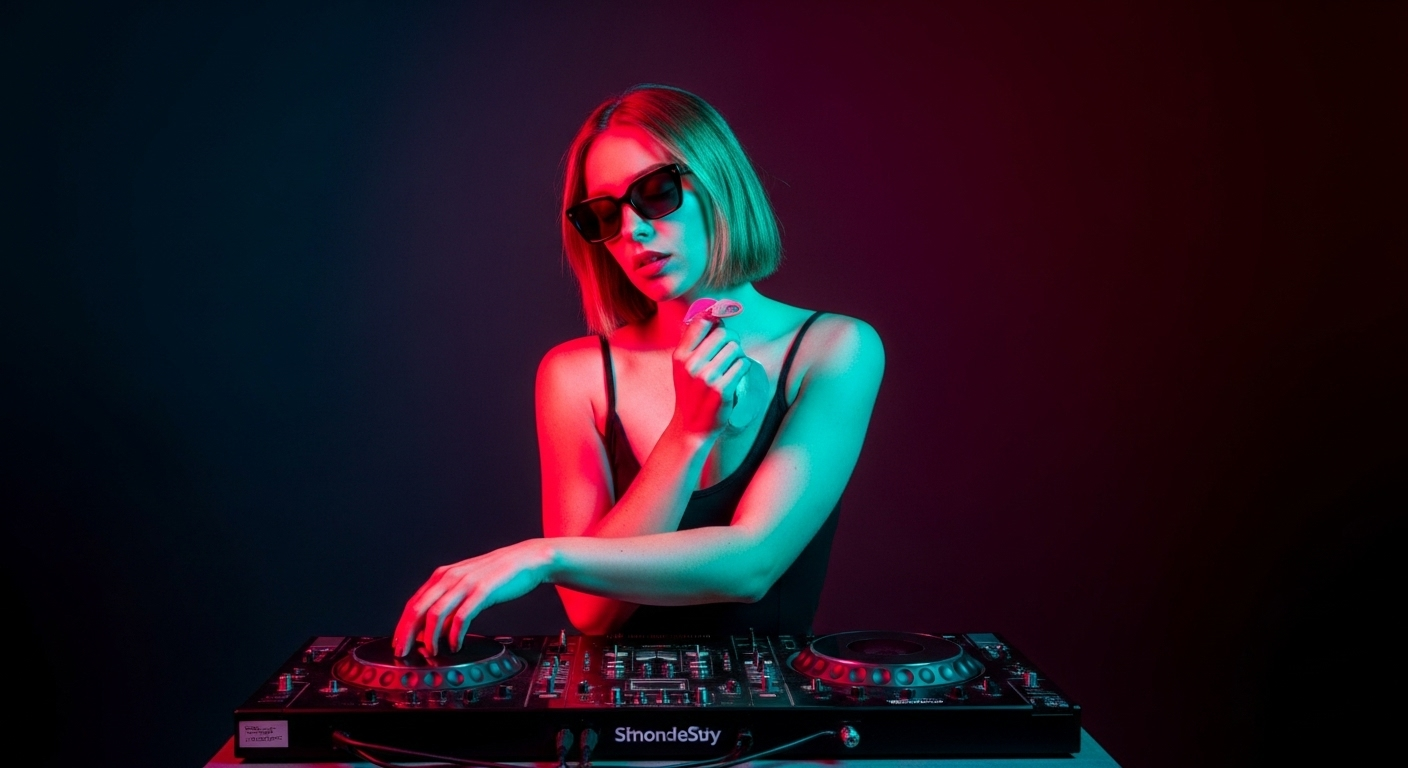 Vibrant editorial photograph depicting music streaming services
