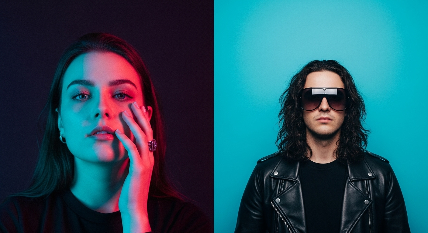 Vibrant editorial photograph depicting artificial intelligence in music