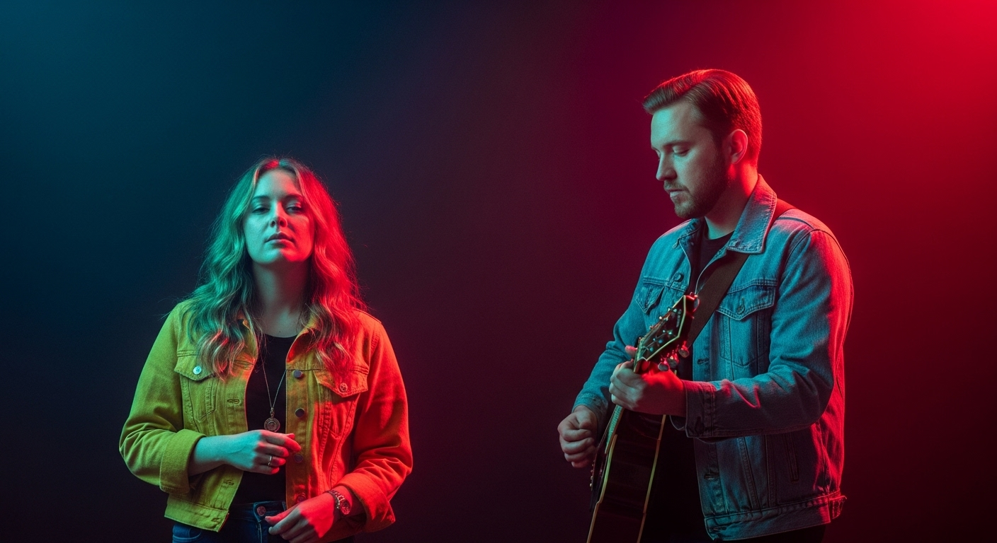 Vibrant editorial photograph depicting artificial intelligence in music