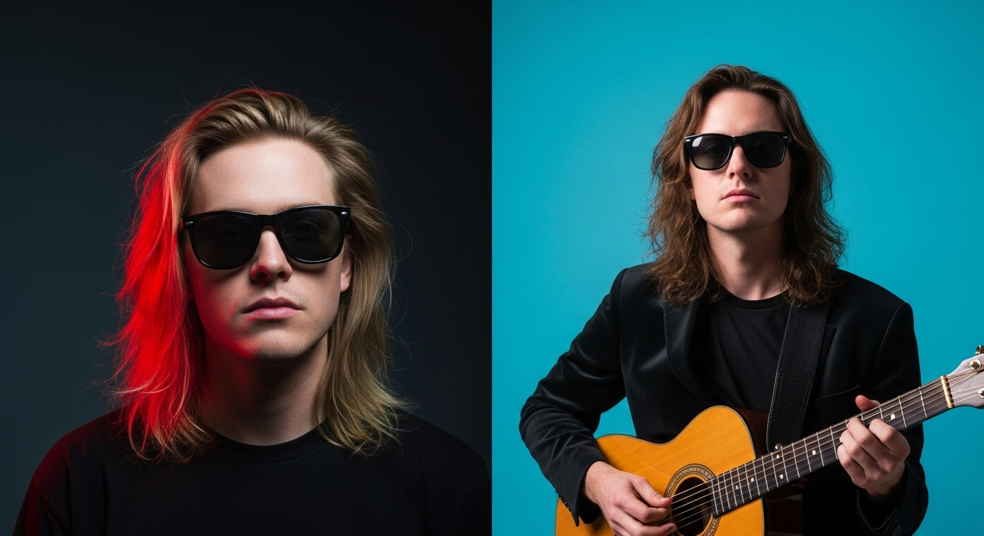 Vibrant editorial photograph depicting artificial intelligence in music