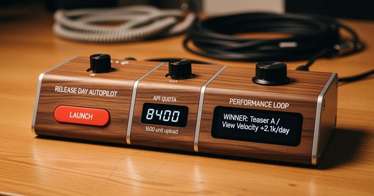 A handcrafted wooden dashboard for automating music marketing, with modules for YouTube, Discord, and performance analytics.