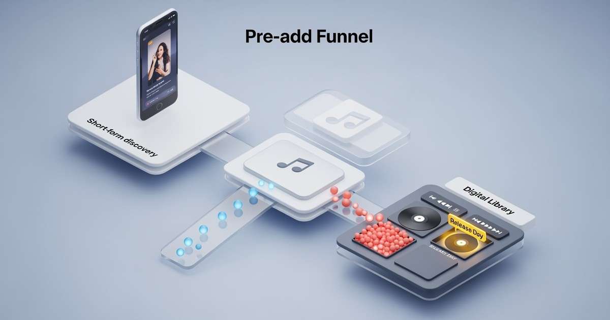 Isometric 3D illustration showing a marketing funnel where glowing spheres roll from a smartphone screen through a landing page button into
