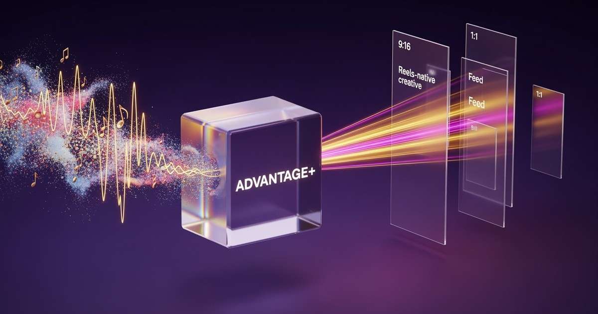 A 3D abstract visualization of a glass prism sorting a chaotic cloud of musical notes into organized vertical and square light beams.