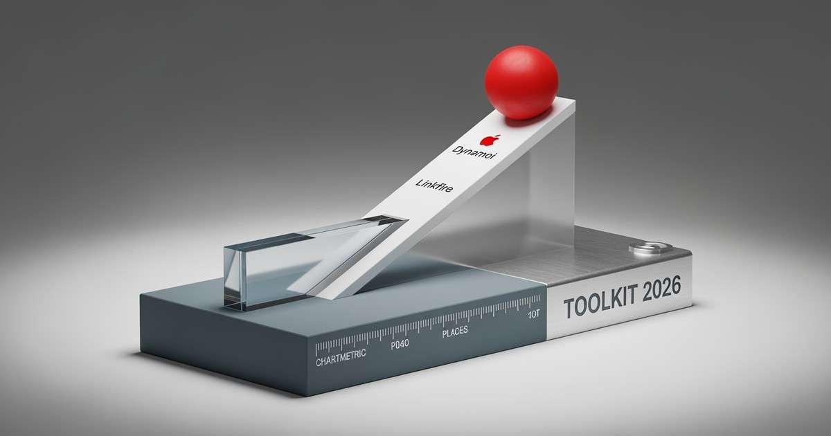 A sleek 3D geometric composition featuring a matte red sphere at the top of an ascending white ramp, connected by a translucent glass