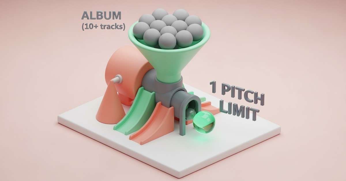 A 3D isometric illustration of a stylized sorting machine where twelve grey spheres wait at the top, but only one glowing green sphere is
