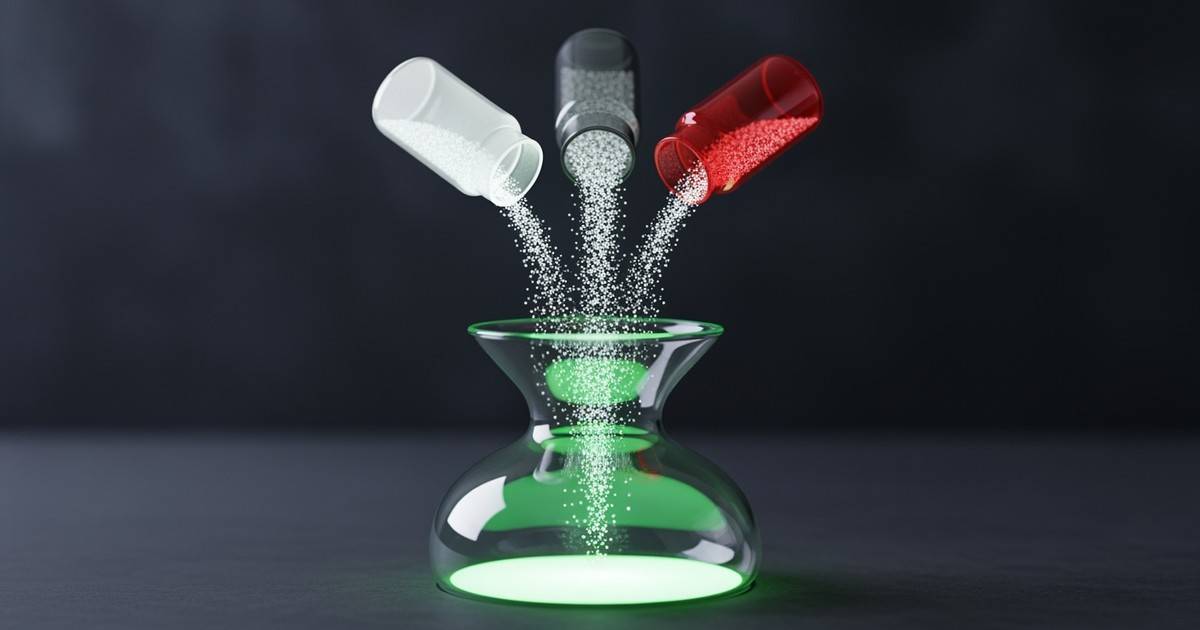 An abstract illustration of glowing data streams flowing from several small jars into one large one, symbolizing playlist mig